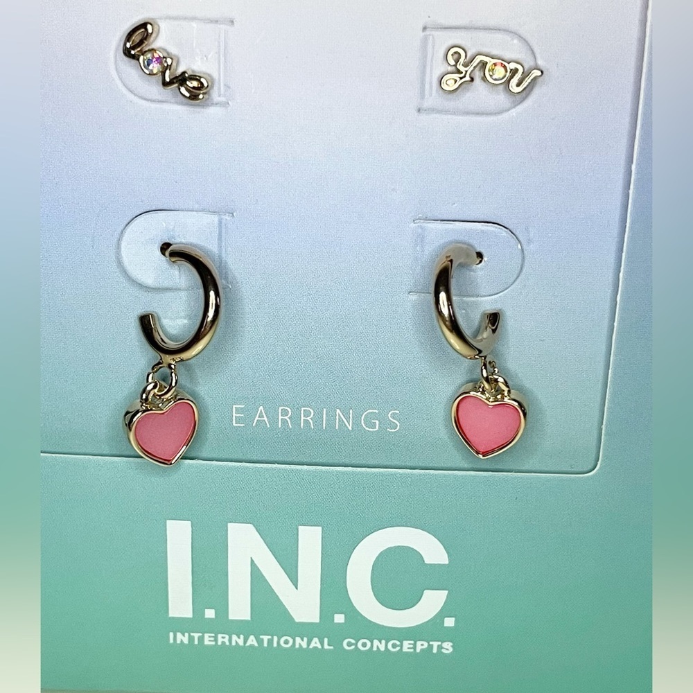INC International Concepts Love You, Pink Heart, Star & Moon 3 Pc Earring Set - Picture 14 of 16